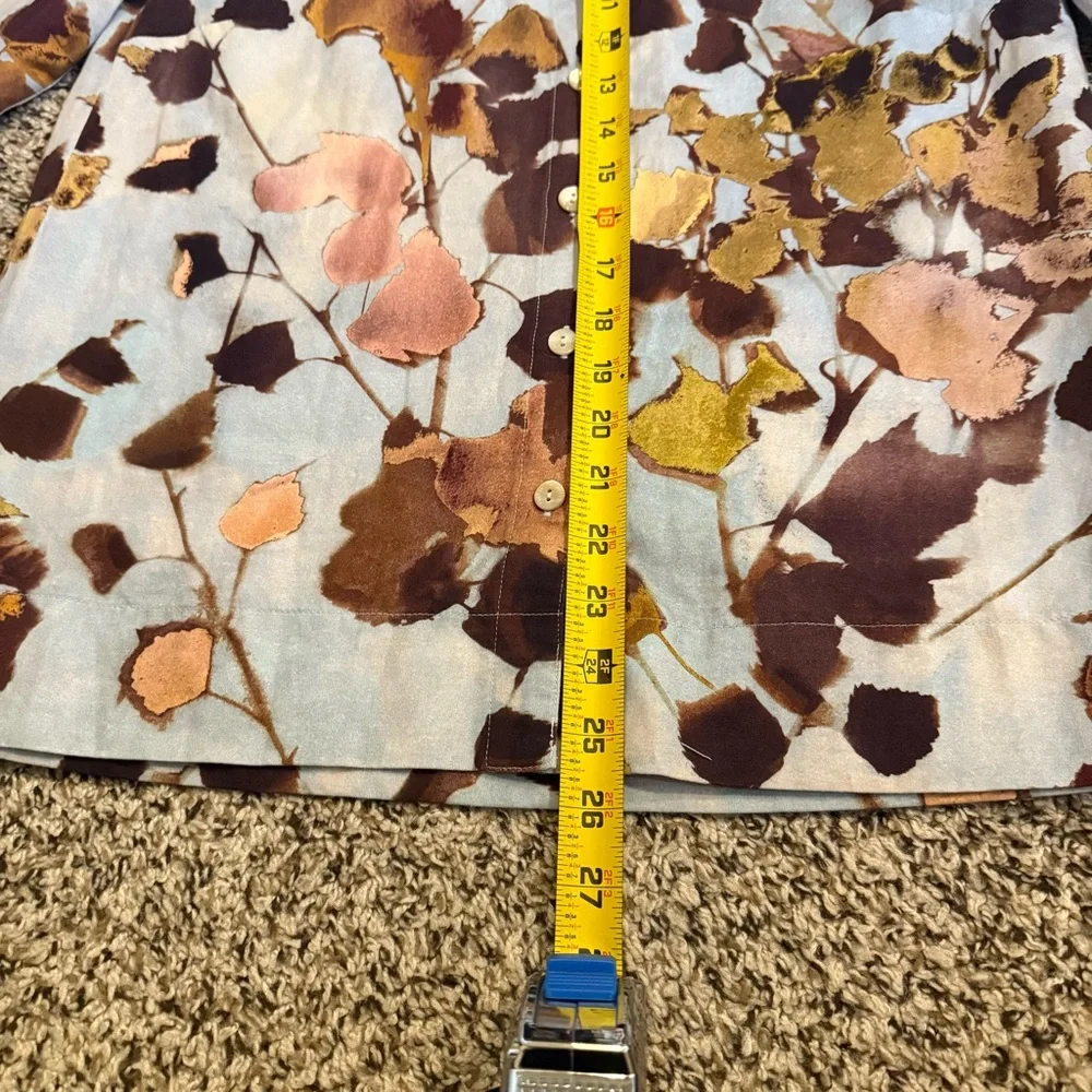POETRY Linen Cotton Print Long Sleeve Button Down Mandarin Collar Blouse Size 4